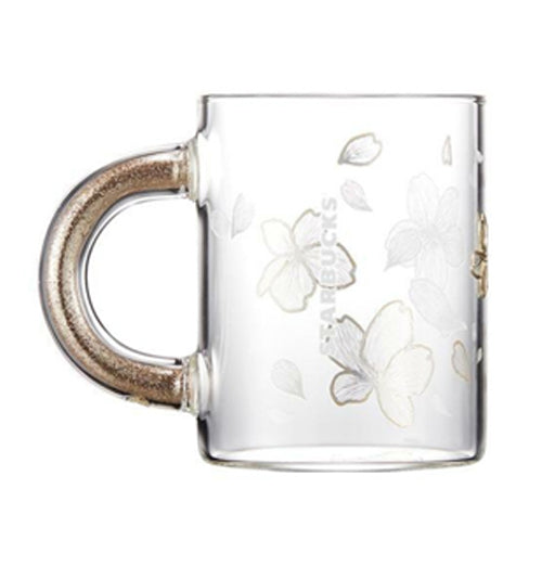 Starbucks Gold Glitter Cup 2022 Cherry Blossom Handle Glass 355ml