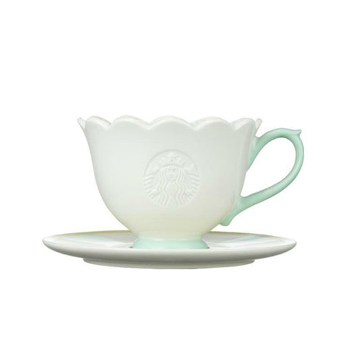 Starbucks Mug and Saucer 237ml Flower Garden Light Green