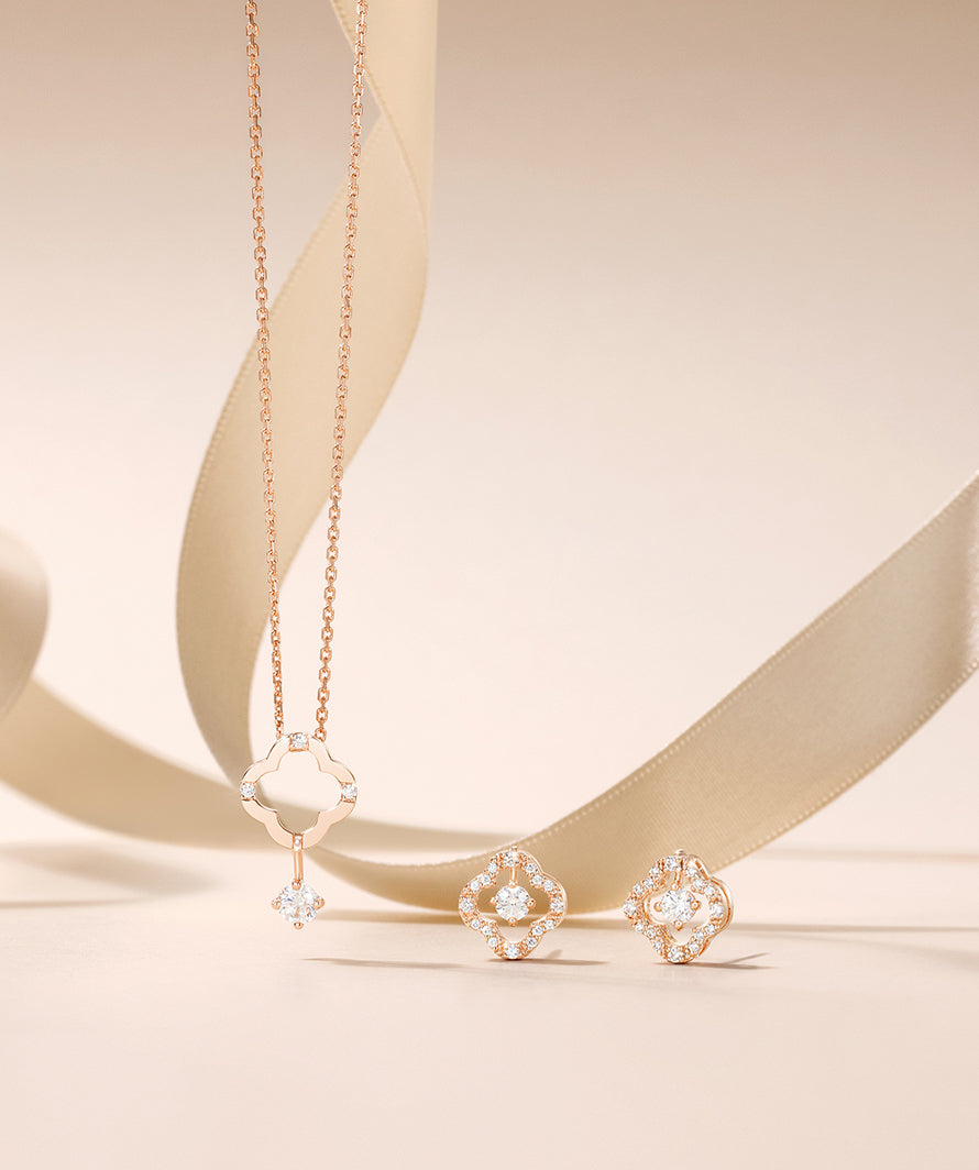 J.ESTINA CLOVIA DUELLO Silver Rose Gold Plated Necklace