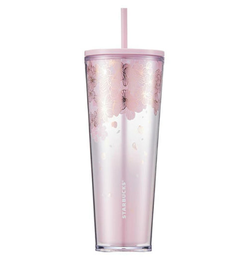 Starbucks Cherry Blossom 2022 Cold Cup in soft pink with intricate floral details, a must-have for Starbucks fans and seasonal collectors alike.