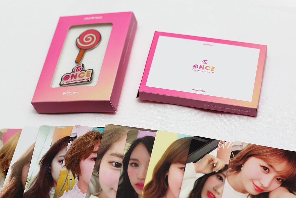 Official TWICE 1st gen fanclub membership kit featuring rare collectibles for dedicated ONCE fans.